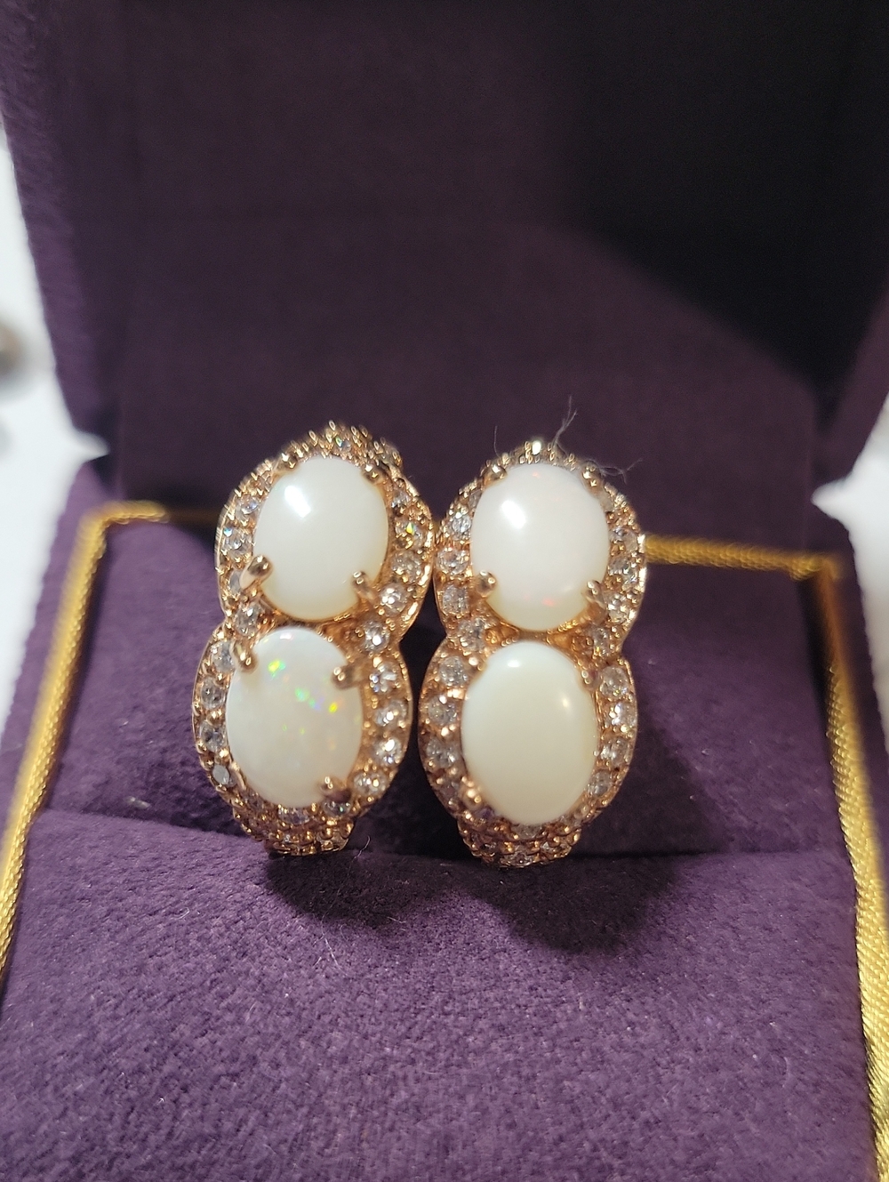 Opal Double-Stack Halo Earrings - White Opal & Gold Plated Silver